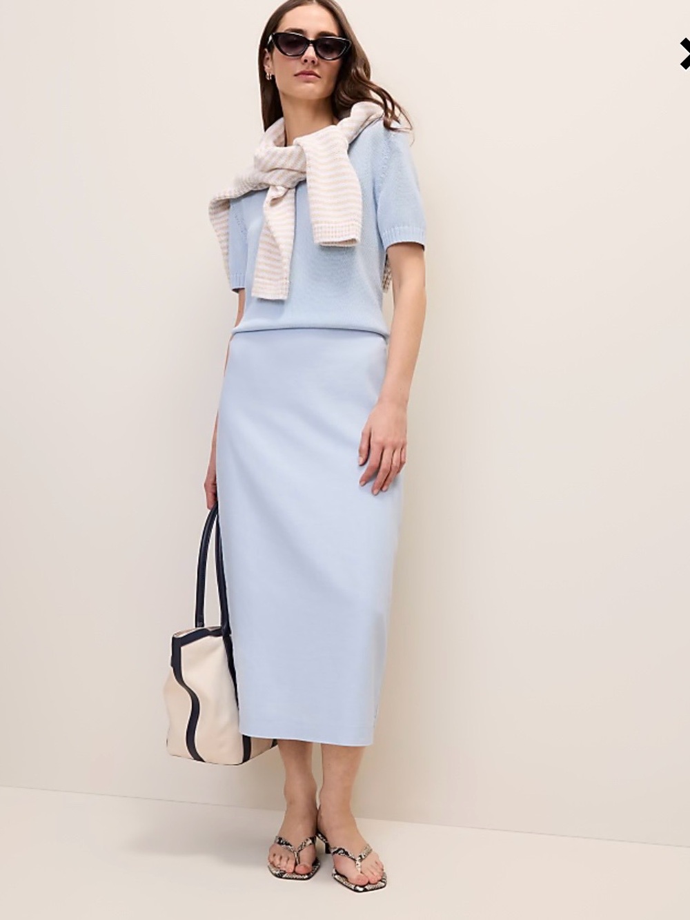 Light Blue Knit Top& Midi Skirt - Women